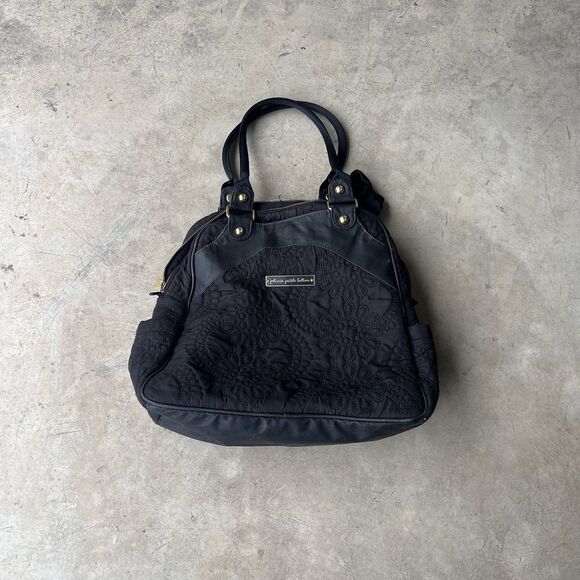 Petunia Pickle Bottom Diaper Bag Black Gold Tone Pack Tote Embroidered Classic - Picture 1 of 6